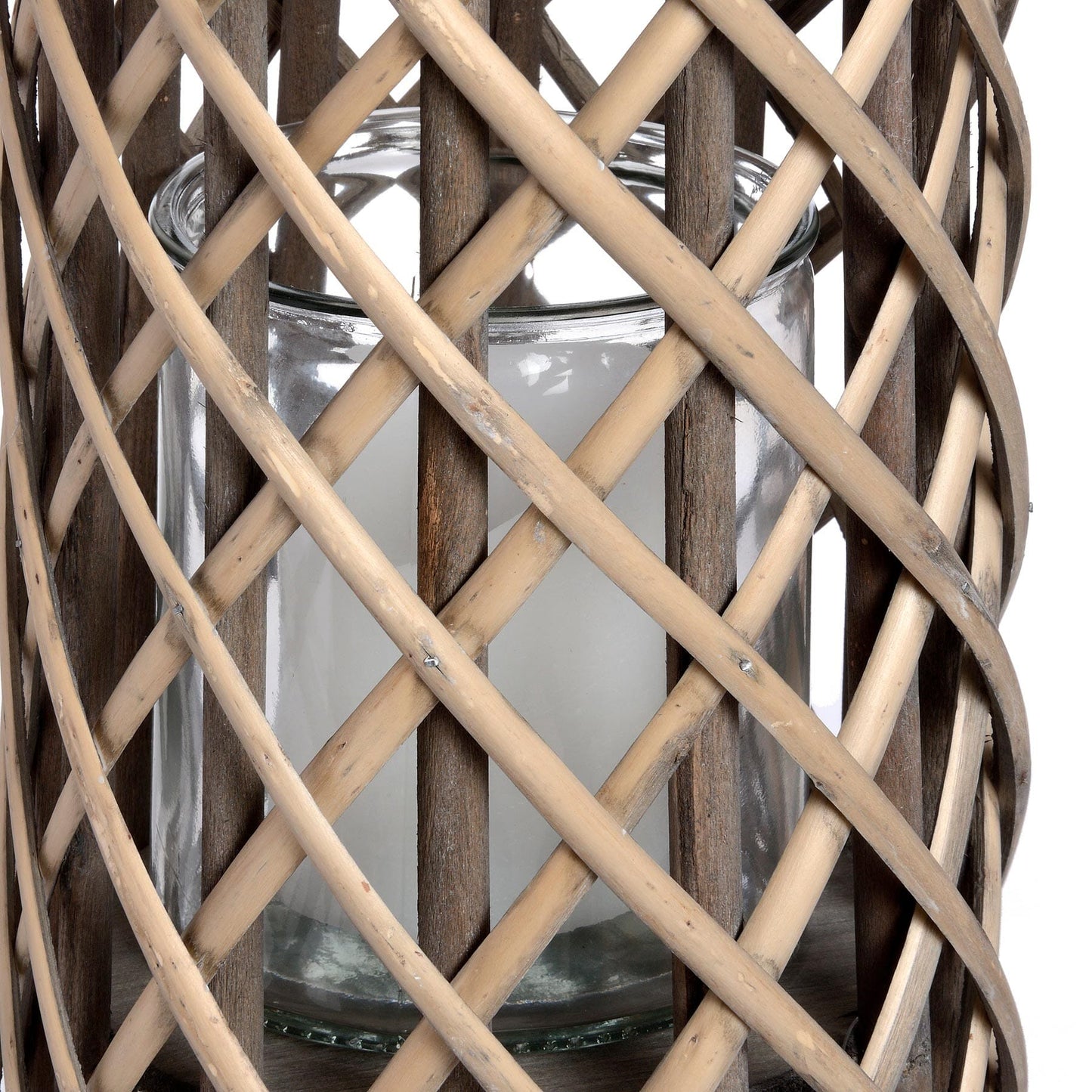 Large Wicker Lantern with Glass Hurricane Hill Interiors 