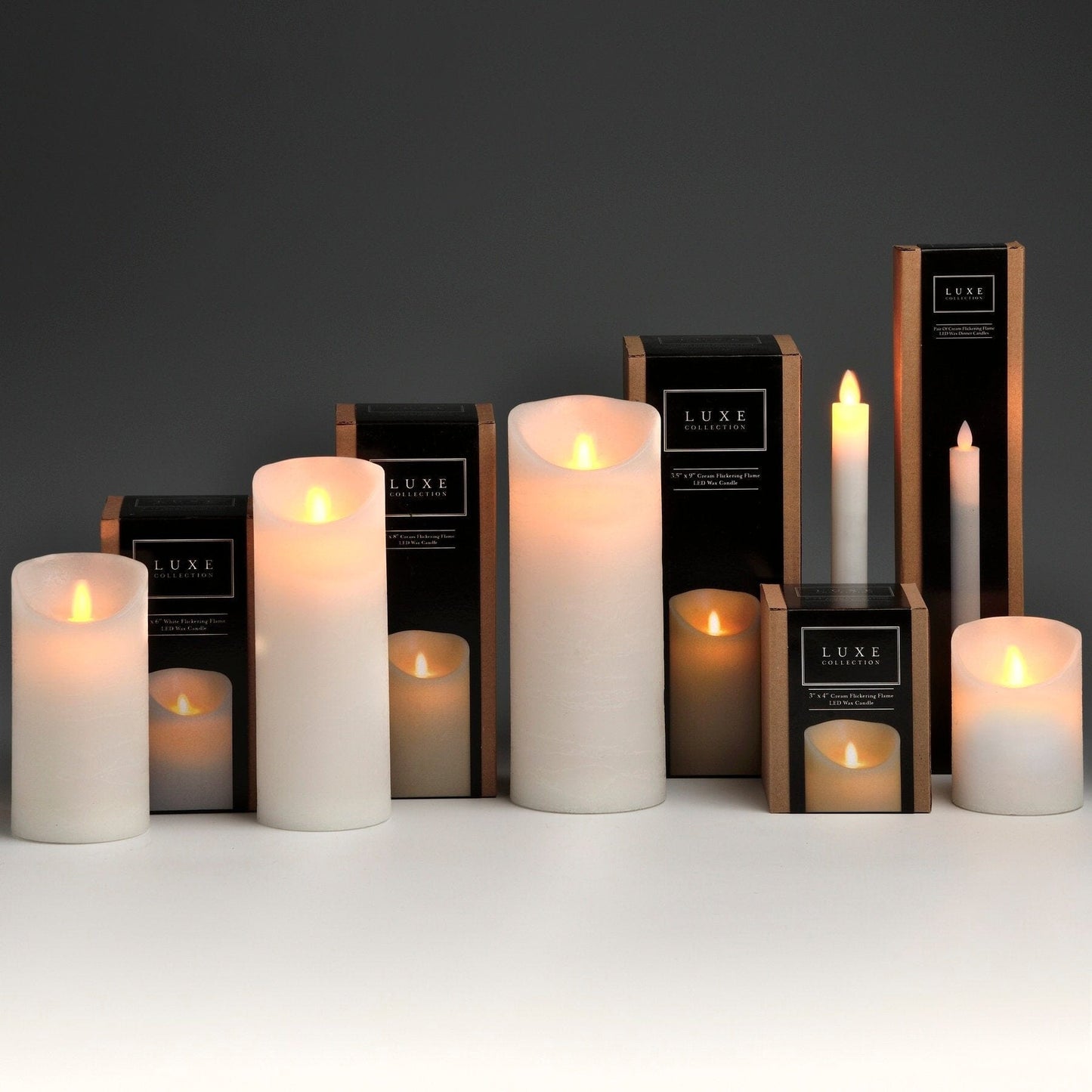 Luxe Collection 3 x 8 White Flickering Flame LED Wax Candle Hill Interiors 