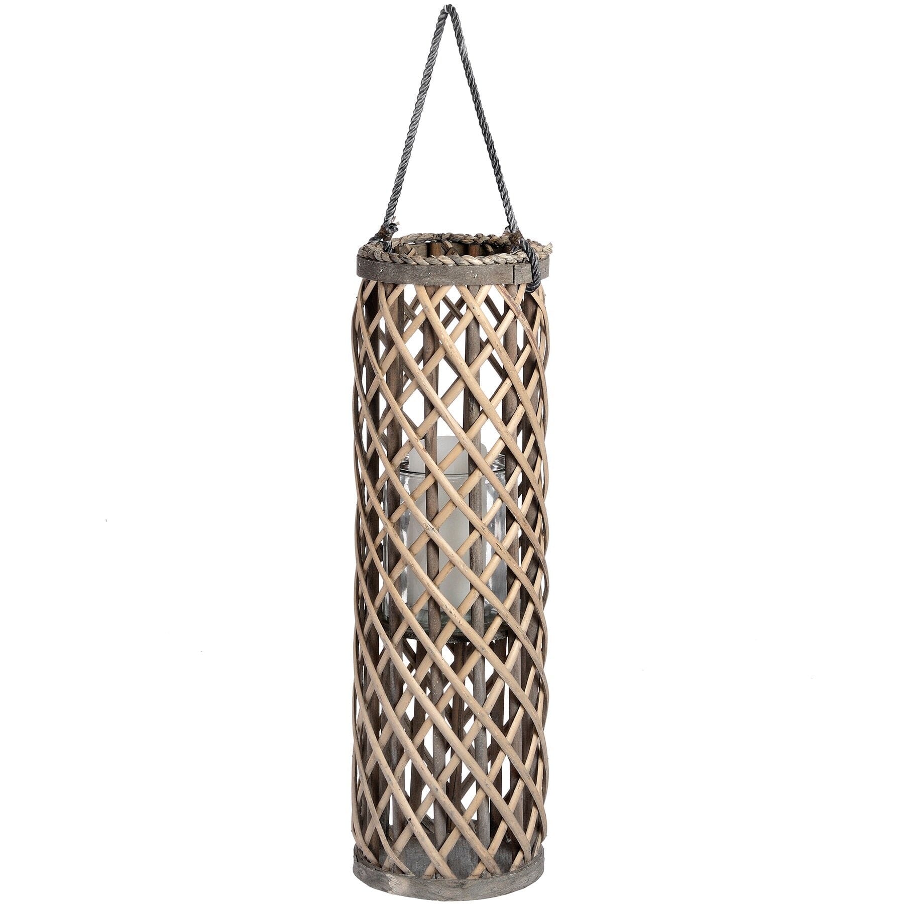 Medium Wicker Lantern with Glass Hurricane Hill Interiors 