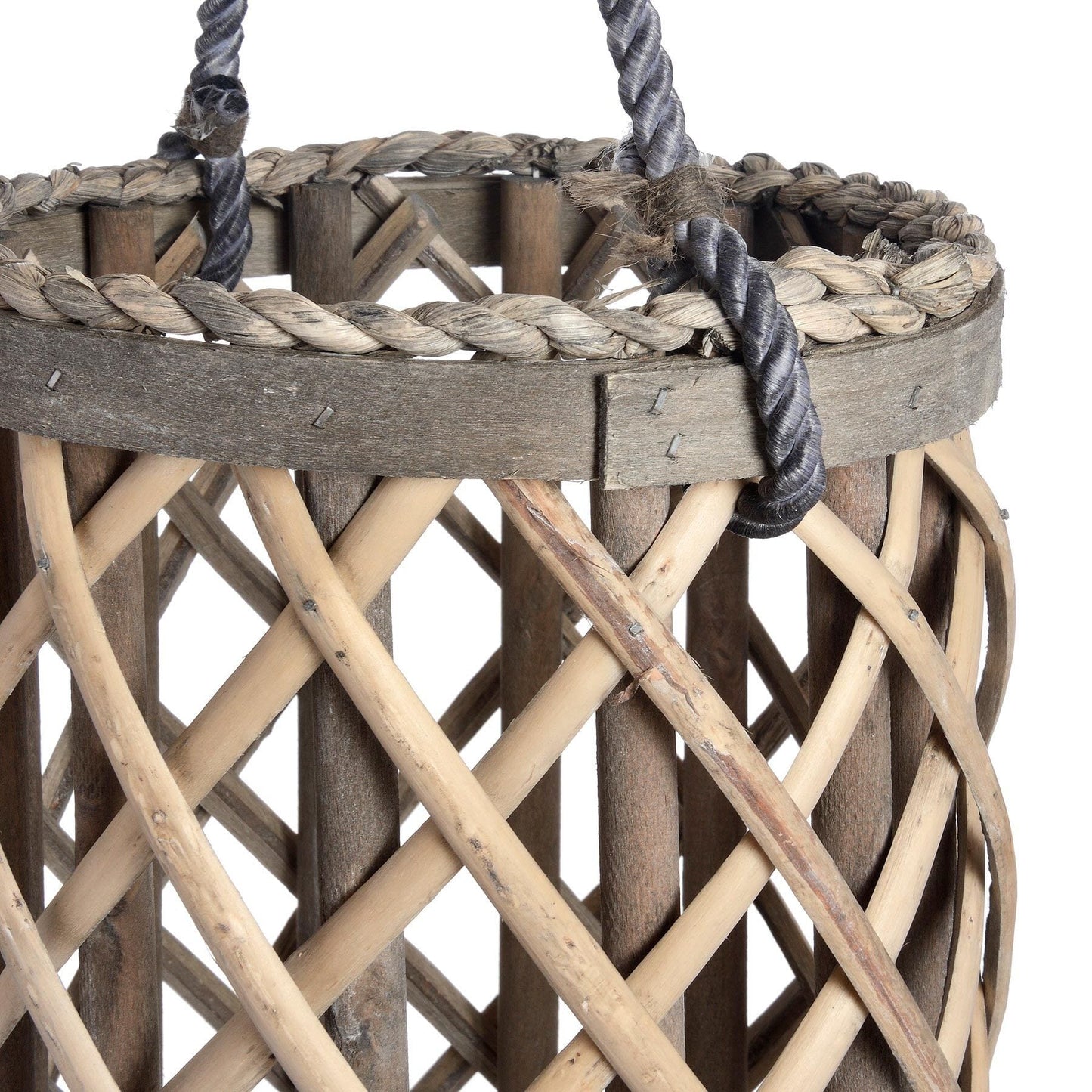 Medium Wicker Lantern with Glass Hurricane Hill Interiors 