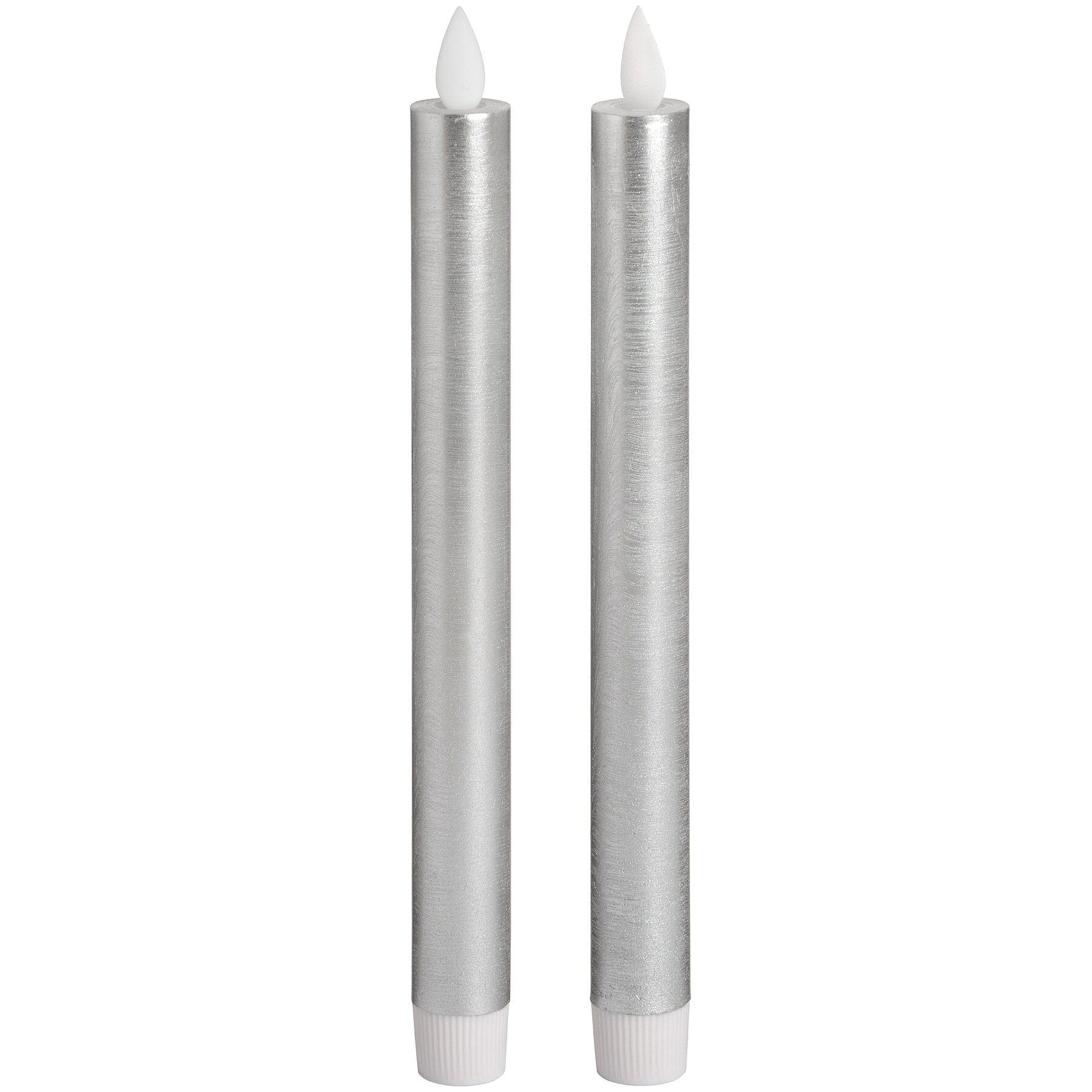 Pair Of Silver Luxe Flickering Flame LED Wax Dinner Candles Hill Interiors 