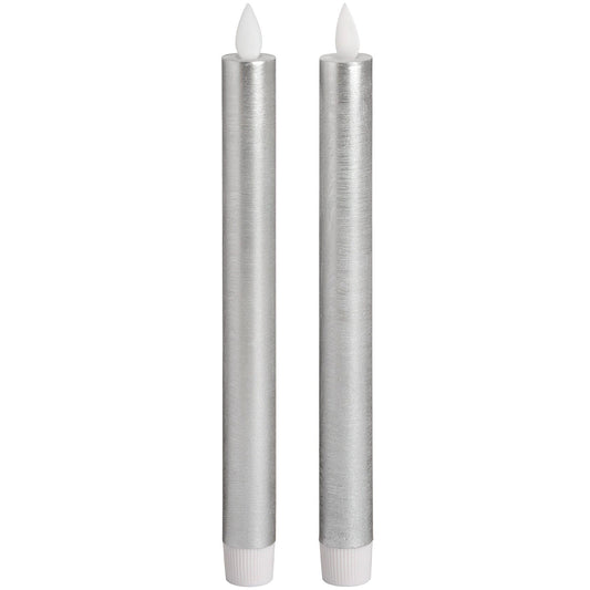 Pair Of Silver Luxe Flickering Flame LED Wax Dinner Candles Hill Interiors 