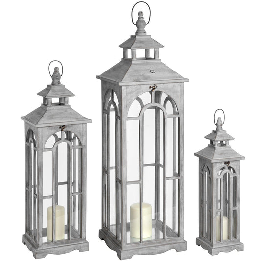 Set Of Three Wooden Lanterns With Archway Design Hill Interiors 