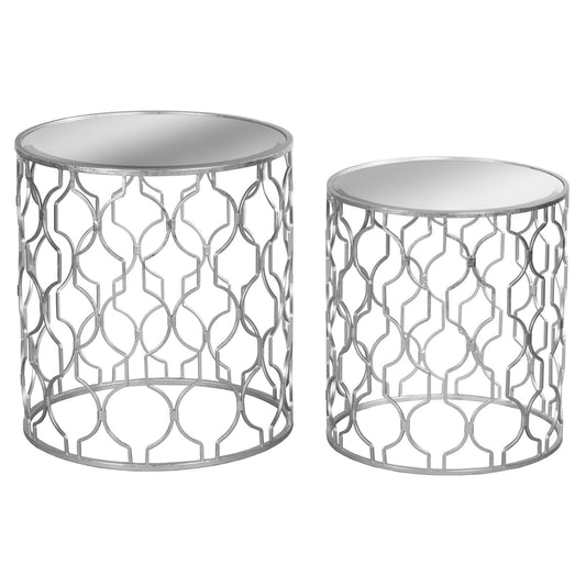 Set of Two Arabesque Silver Foil Mirrored Side Tables Hill Interiors 