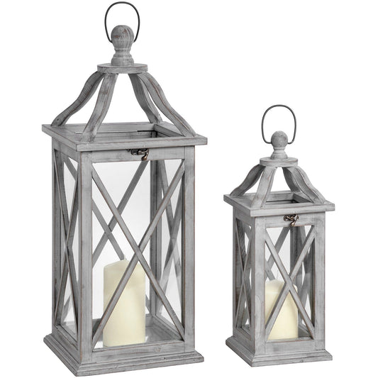 Set Of Two Grey Cross Section Lanterns With Open Tops Hill Interiors 