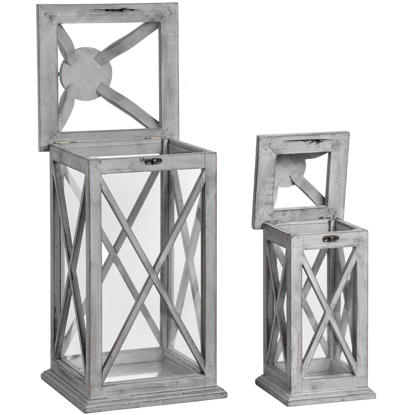 Set Of Two Grey Cross Section Lanterns With Open Tops Hill Interiors 