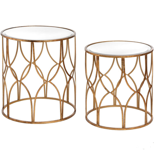 Set Of Two Lattice Detail Gold Side Tables Hill Interiors 