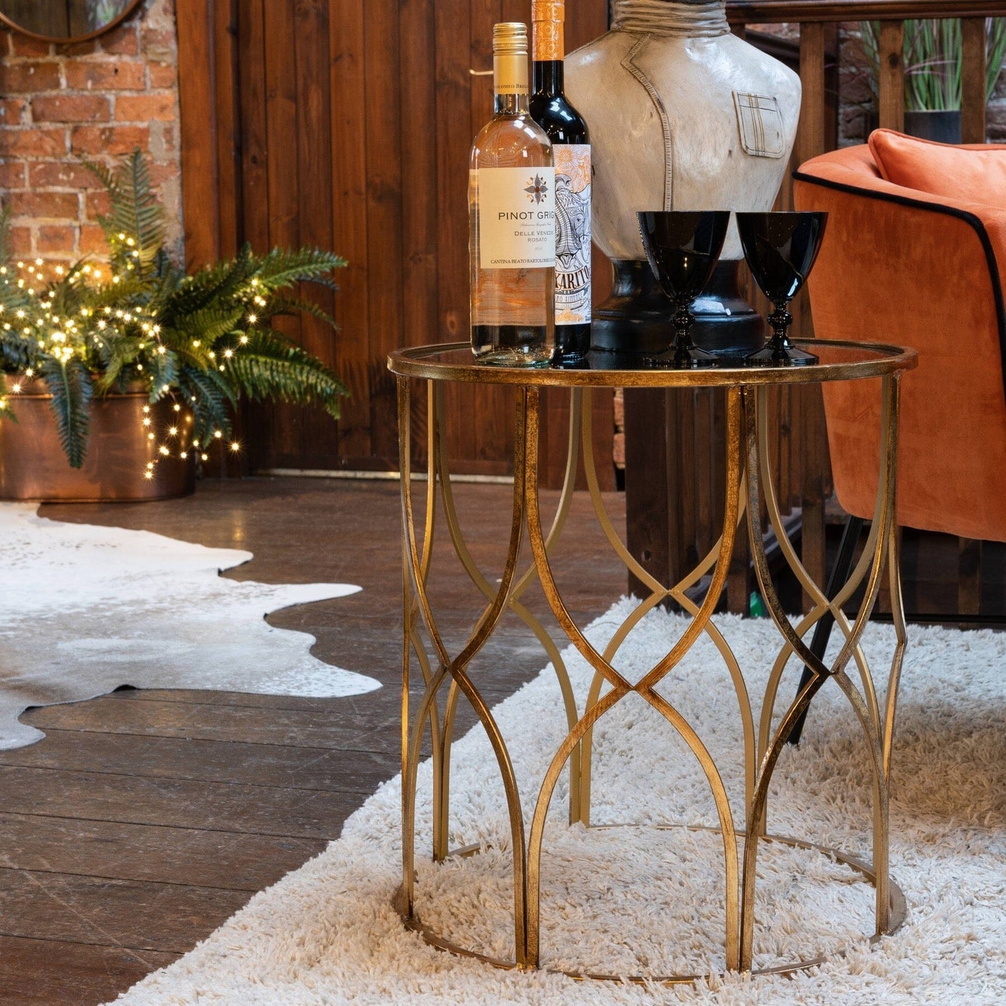 Set Of Two Lattice Detail Gold Side Tables Hill Interiors 