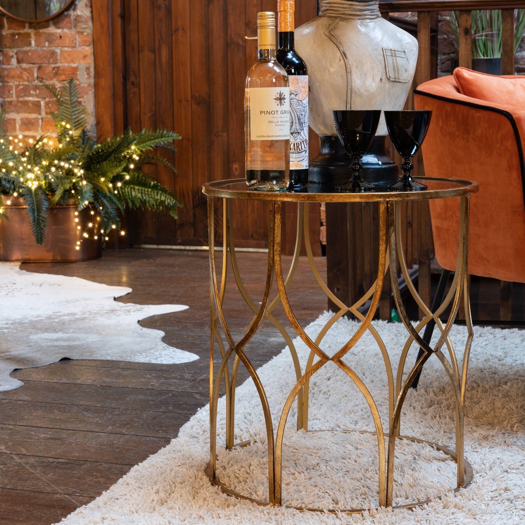 Set Of Two Lattice Detail Gold Side Tables Hill Interiors 