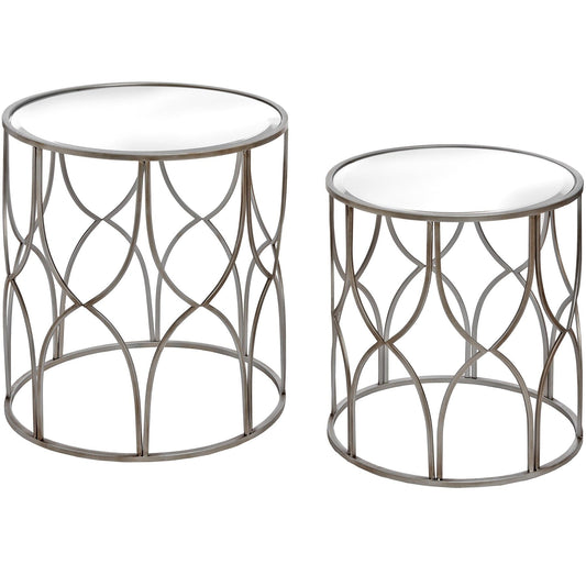 Set Of Two Lattice Detail Silver Side Table Hill Interiors 