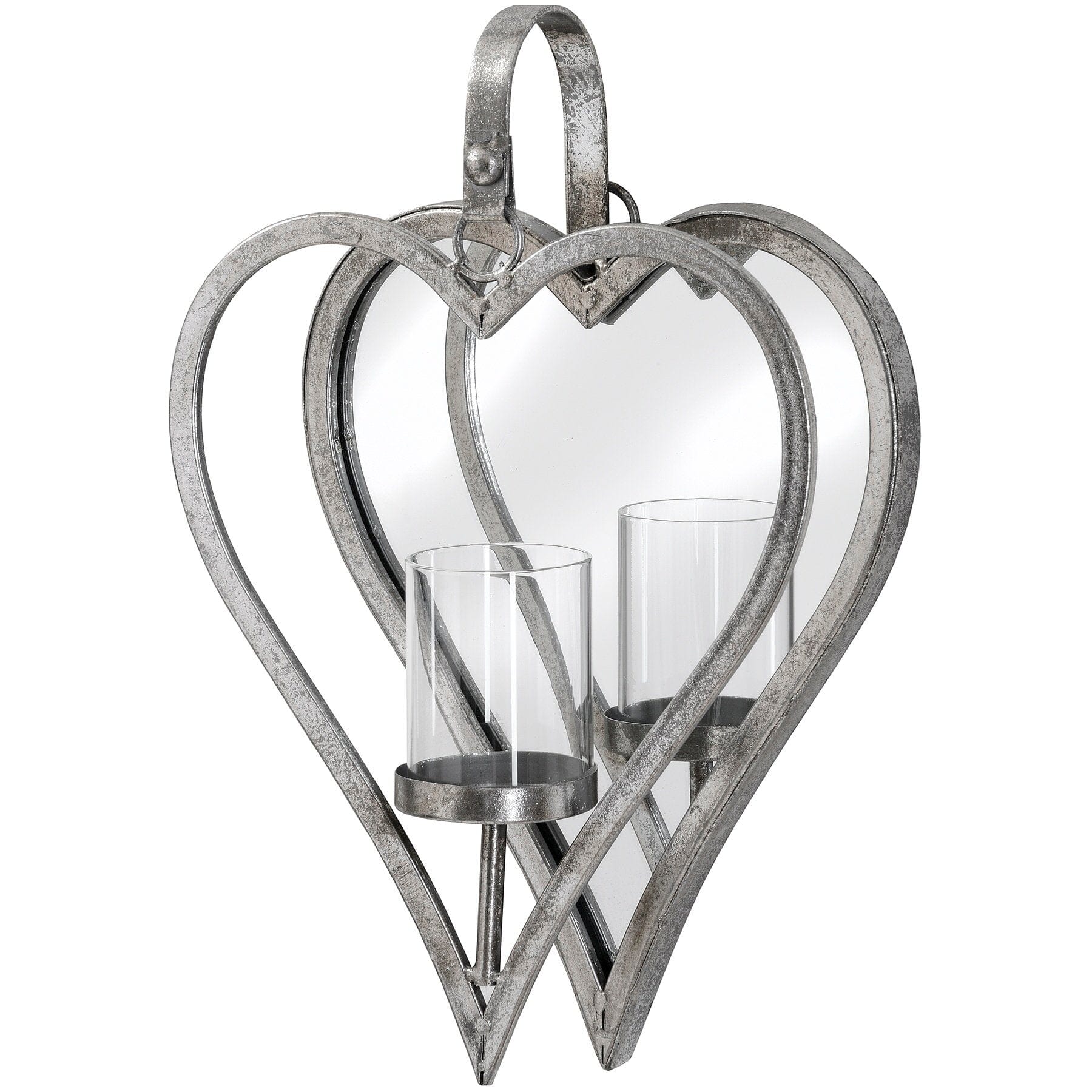 Small Antique Silver Mirrored Heart Candle Holder Hill Interiors 