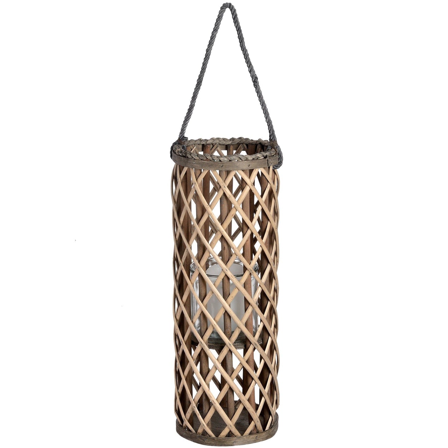 Small Wicker Lantern with Glass Hurricane Hill Interiors 