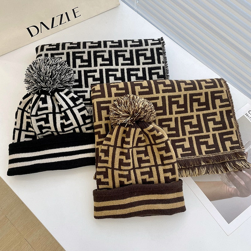 women autumn winter leisure versatile double face imitation cashmere Scarf+ hat combination set Maternity Christmas gift