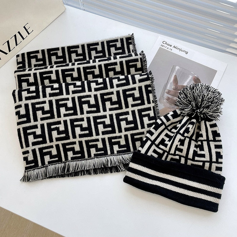 women autumn winter leisure versatile double face imitation cashmere Scarf+ hat combination set Maternity Christmas gift