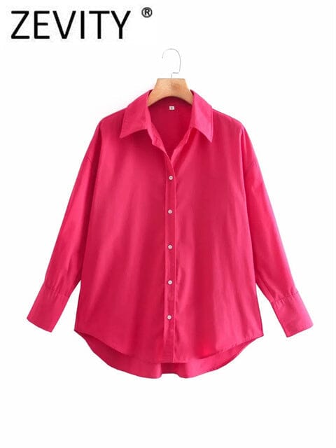 Zevity New Women Simply Candy COlor Single Breasted Poplin Shirts Office Lady Long Sleeve Blouse Roupas Chic Chemise Tops LS9114 inkedbutterfly 2181 LS9114SH L China