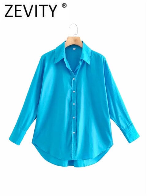 Zevity New Women Simply Candy COlor Single Breasted Poplin Shirts Office Lady Long Sleeve Blouse Roupas Chic Chemise Tops LS9114 inkedbutterfly LD LS9114B L China