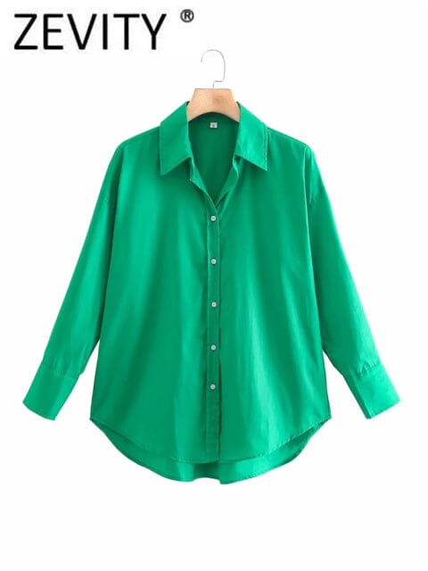 Zevity New Women Simply Candy COlor Single Breasted Poplin Shirts Office Lady Long Sleeve Blouse Roupas Chic Chemise Tops LS9114 inkedbutterfly LD LS9114CA L China