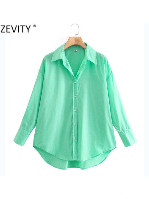 Zevity New Women Simply Candy COlor Single Breasted Poplin Shirts Office Lady Long Sleeve Blouse Roupas Chic Chemise Tops LS9114 inkedbutterfly LD LS9114G L China