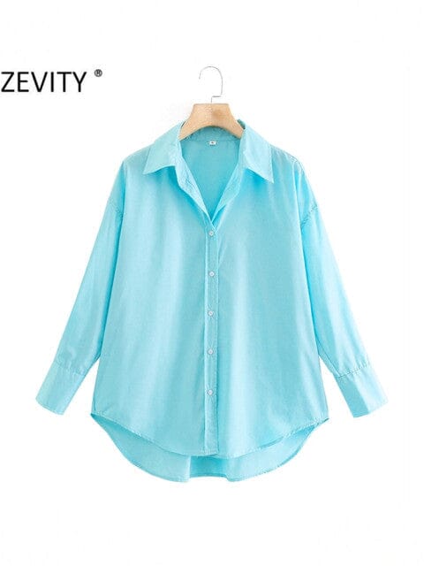 Zevity New Women Simply Candy COlor Single Breasted Poplin Shirts Office Lady Long Sleeve Blouse Roupas Chic Chemise Tops LS9114 inkedbutterfly LD LS9114H L China