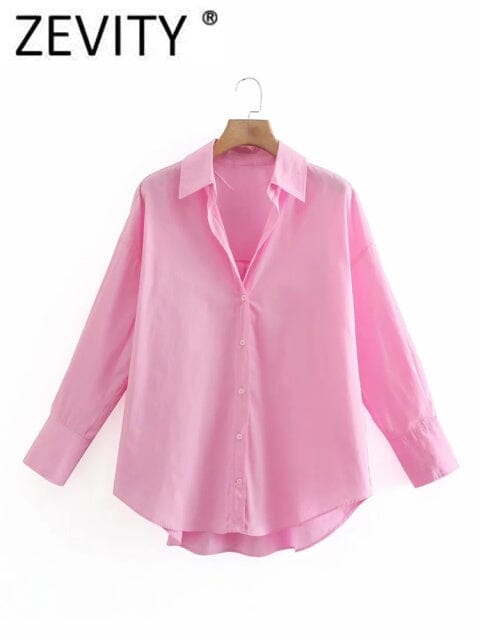 Zevity New Women Simply Candy COlor Single Breasted Poplin Shirts Office Lady Long Sleeve Blouse Roupas Chic Chemise Tops LS9114 inkedbutterfly LD LS9114P XS China