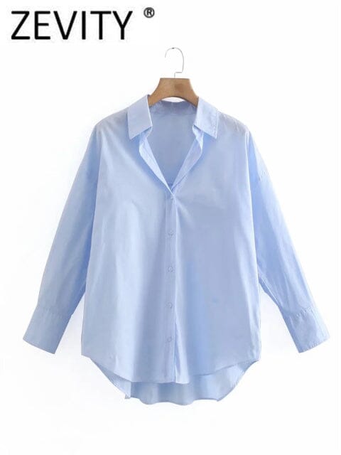 Zevity New Women Simply Candy COlor Single Breasted Poplin Shirts Office Lady Long Sleeve Blouse Roupas Chic Chemise Tops LS9114 inkedbutterfly LD LS9114S L China
