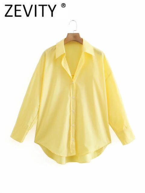 Zevity New Women Simply Candy COlor Single Breasted Poplin Shirts Office Lady Long Sleeve Blouse Roupas Chic Chemise Tops LS9114 inkedbutterfly LD LS9114Y XS China